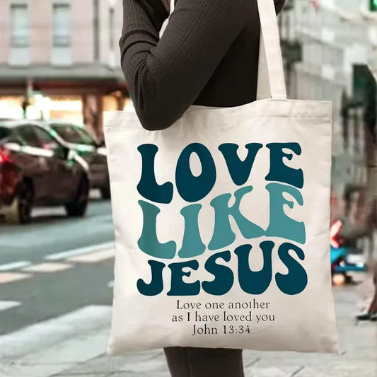 Love like Jesus Tote Bag Reusable Grocery Bag Bold Blue Lettering Tote Bag for Women'S Fashion & Everyday Use, Fashion Tote Bag